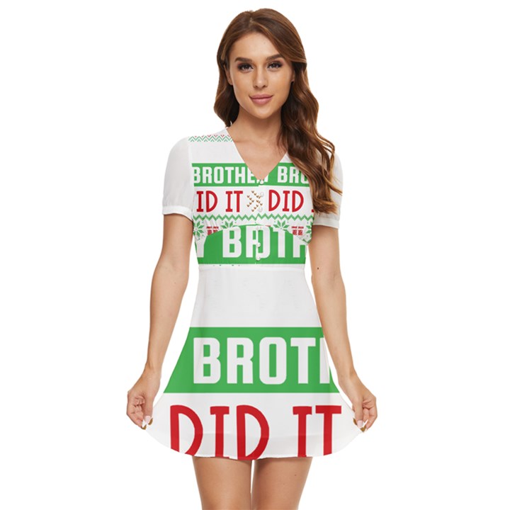 Funny Christmas Sweater T- Shirt Dear Santa My Brother Did It T- Shirt V-Neck High Waist Chiffon Mini Dress