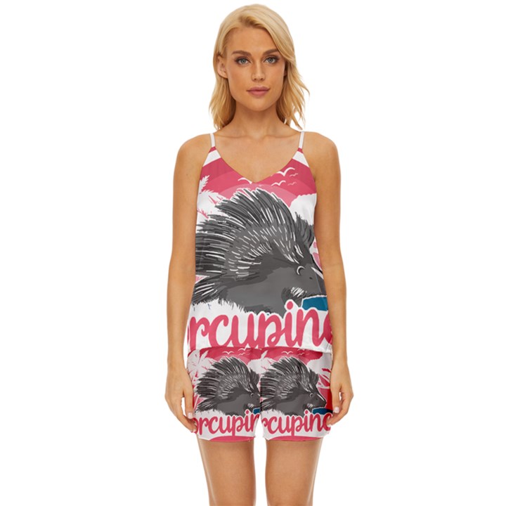 Porcupine T-shirtporcupine Girl T-shirt V-Neck Satin Pajamas Set