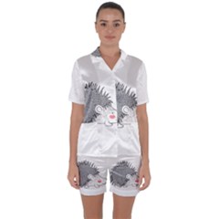 Porcupine T-shirtwhite Look Calm Porcupine 03 T-shirt Satin Short Sleeve Pajamas Set by EnriqueJohnson