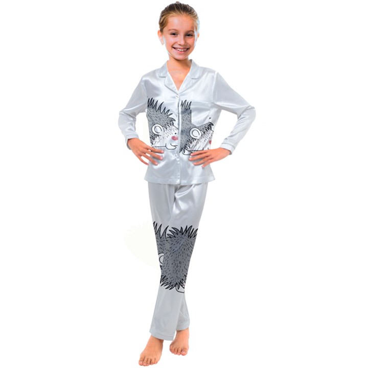 Porcupine T-shirtwhite Look Calm Porcupine 03 T-shirt Kids  Satin Long Sleeve Pajamas Set