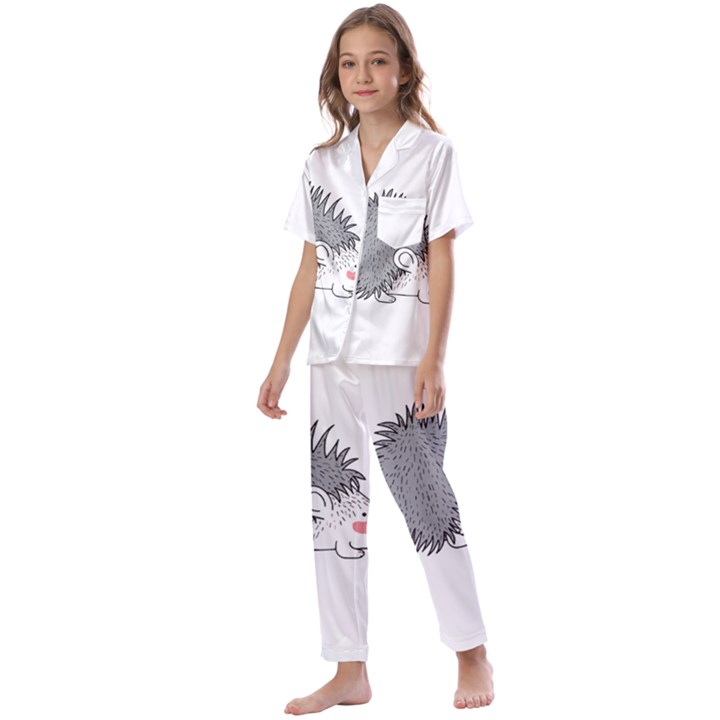 Porcupine T-shirtwhite Look Calm Porcupine 03 T-shirt Kids  Satin Short Sleeve Pajamas Set