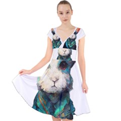 Rabbit T-shirtrabbit Watercolor Painting #rabbit T-shirt (1) Cap Sleeve Front Wrap Midi Dress by EnriqueJohnson