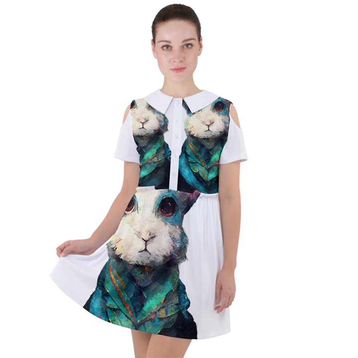 Rabbit T-shirtrabbit Watercolor Painting #rabbit T-shirt (1) Short Sleeve Shoulder Cut Out Dress 