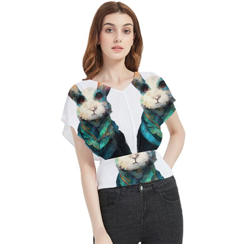 Rabbit T-shirtrabbit Watercolor Painting #rabbit T-shirt (1) Butterfly Chiffon Blouse by EnriqueJohnson