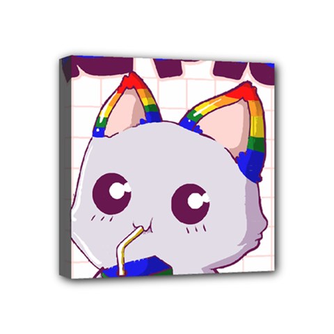 Gay Pride T- Shirt Gay Pride Kawaii Cat Strawberry Milk Rainbow Flag T- Shirt Mini Canvas 4  X 4  (stretched) by ZUXUMI