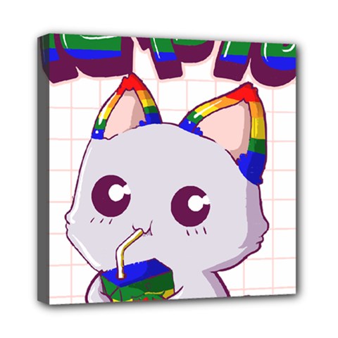 Gay Pride T- Shirt Gay Pride Kawaii Cat Strawberry Milk Rainbow Flag T- Shirt Mini Canvas 8  X 8  (stretched) by ZUXUMI