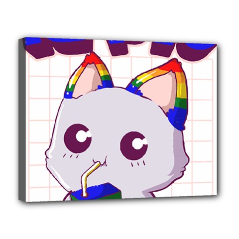 Gay Pride T- Shirt Gay Pride Kawaii Cat Strawberry Milk Rainbow Flag T- Shirt Canvas 14  X 11  (stretched) by ZUXUMI