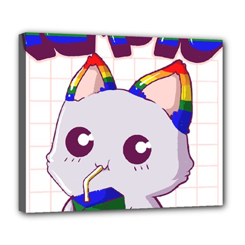 Gay Pride T- Shirt Gay Pride Kawaii Cat Strawberry Milk Rainbow Flag T- Shirt Deluxe Canvas 24  X 20  (stretched) by ZUXUMI