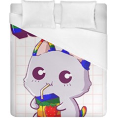 Gay Pride T- Shirt Gay Pride Kawaii Cat Strawberry Milk Rainbow Flag T- Shirt Duvet Cover (california King Size) by ZUXUMI