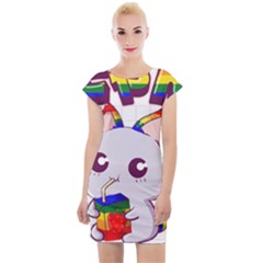 Gay Pride T- Shirt Gay Pride Kawaii Cat Strawberry Milk Rainbow Flag T- Shirt Cap Sleeve Bodycon Dress by ZUXUMI