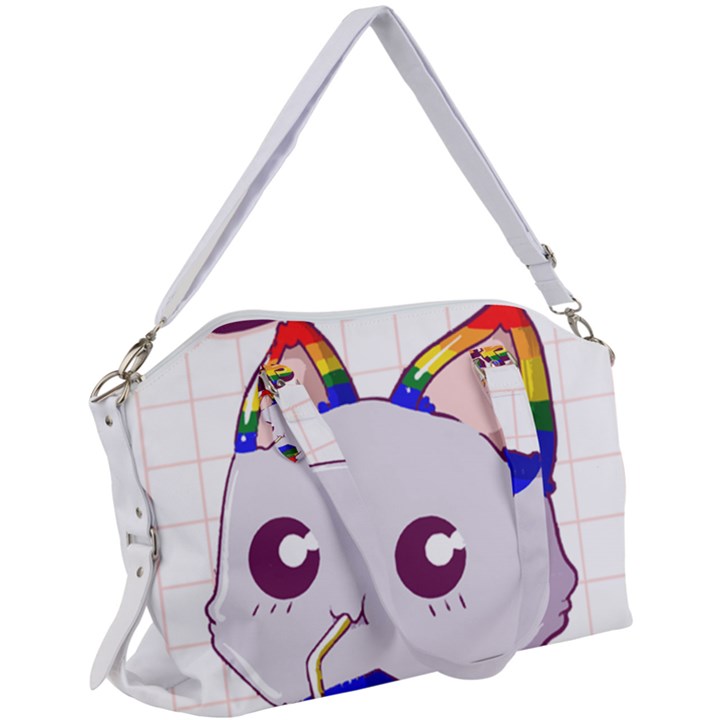 Gay Pride T- Shirt Gay Pride Kawaii Cat Strawberry Milk Rainbow Flag T- Shirt Canvas Crossbody Bag