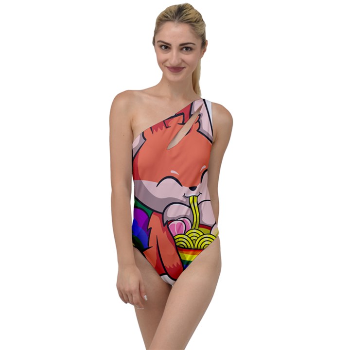 Gay Pride T- Shirt Gay Pride Kawaii Fox Ramen Noodles Rainbow Flag T- Shirt To One Side Swimsuit