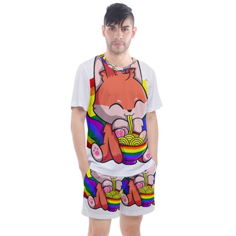 Gay Pride T- Shirt Gay Pride Kawaii Fox Ramen Noodles Rainbow Flag T- Shirt Men s Mesh T-shirt And Shorts Set by ZUXUMI