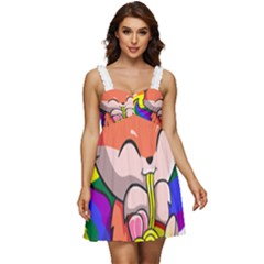 Gay Pride T- Shirt Gay Pride Kawaii Fox Ramen Noodles Rainbow Flag T- Shirt Ruffle Strap Babydoll Chiffon Dress by ZUXUMI