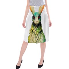 Rabbit T-shirtrabbit Watercolor Painting #rabbit T-shirt (5) Midi Beach Skirt