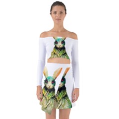 Rabbit T-shirtrabbit Watercolor Painting #rabbit T-shirt (5) Off Shoulder Top with Skirt Set