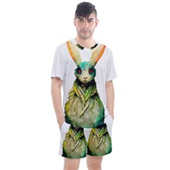 Rabbit T-shirtrabbit Watercolor Painting #rabbit T-shirt (5) Men s Mesh T-Shirt and Shorts Set