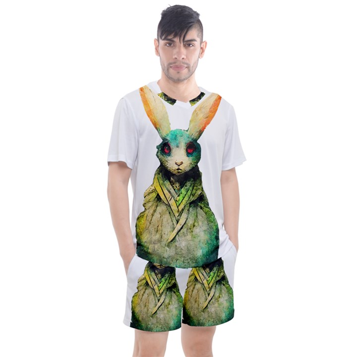 Rabbit T-shirtrabbit Watercolor Painting #rabbit T-shirt (5) Men s Mesh T-Shirt and Shorts Set