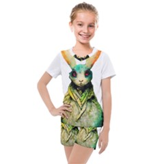 Rabbit T-shirtrabbit Watercolor Painting #rabbit T-shirt (5) Kids  Mesh T-Shirt and Shorts Set