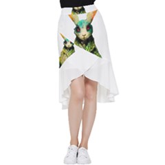 Rabbit T-shirtrabbit Watercolor Painting #rabbit T-shirt (5) Frill Hi Low Chiffon Skirt