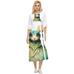 Rabbit T-shirtrabbit Watercolor Painting #rabbit T-shirt (5) Double Cuff Midi Dress