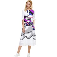 Genderfluid T- Shirt Genderfluid Pride Kawaii Car Ramen Noodles Genderfluid Flag T- Shirt Bow Sleeve Chiffon Midi Dress by ZUXUMI