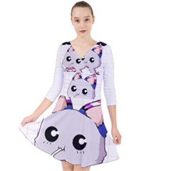 Genderfluid T- Shirt Genderfluid Pride Kawaii Cat Strawberry Milk T- Shirt Quarter Sleeve Front Wrap Dress by ZUXUMI