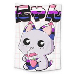 Genderfluid T- Shirt Genderfluid Pride Kawaii Cat Strawberry Milk T- Shirt Large Tapestry by ZUXUMI