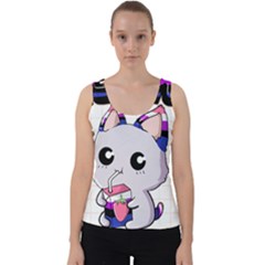 Genderfluid T- Shirt Genderfluid Pride Kawaii Cat Strawberry Milk T- Shirt Velvet Tank Top by ZUXUMI