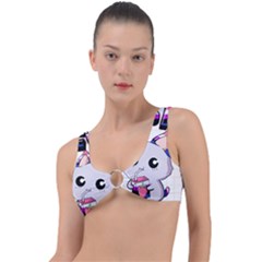 Genderfluid T- Shirt Genderfluid Pride Kawaii Cat Strawberry Milk T- Shirt Ring Detail Bikini Top by ZUXUMI