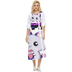 Genderfluid T- Shirt Genderfluid Pride Kawaii Cat Strawberry Milk T- Shirt Double Cuff Midi Dress by ZUXUMI