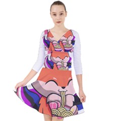 Genderfluid T- Shirt Genderfluid Pride Kawaii Fox Ramen Noodles Genderfluid Flag T- Shirt Quarter Sleeve Front Wrap Dress by ZUXUMI