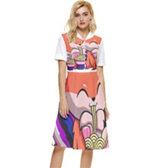 Genderfluid T- Shirt Genderfluid Pride Kawaii Fox Ramen Noodles Genderfluid Flag T- Shirt Button Top Knee Length Dress by ZUXUMI