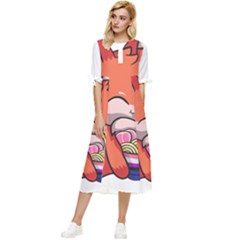 Genderfluid T- Shirt Genderfluid Pride Kawaii Fox Ramen Noodles Genderfluid Flag T- Shirt Bow Sleeve Chiffon Midi Dress by ZUXUMI