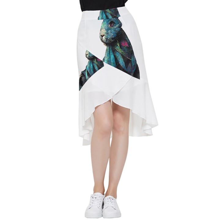 Rabbit T-shirtrabbit Watercolor Painting #rabbit T-shirt Frill Hi Low Chiffon Skirt