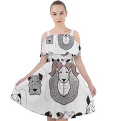 Geometric Animals T- Shirt Friendly Geometric Farm Animals    Print    Green Grey Linen Texture Back Cut Out Shoulders Chiffon Dress by ZUXUMI