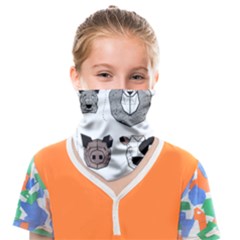 Geometric Animals T- Shirt Friendly Geometric Farm Animals    Print    Green Grey Linen Texture Back Face Covering Bandana (kids) by ZUXUMI