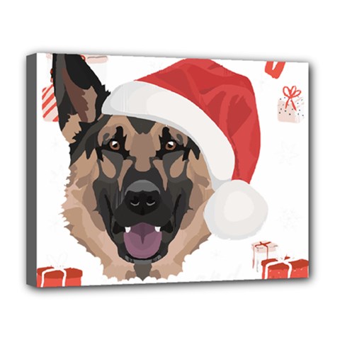 German Shepherd T- Shirt German Shepherd Merry Christmas T- Shirt (2) Canvas 14  X 11  (stretched) by ZUXUMI