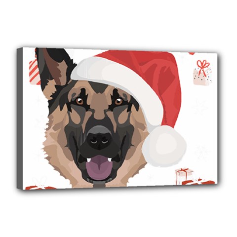 German Shepherd T- Shirt German Shepherd Merry Christmas T- Shirt (2) Canvas 18  X 12  (stretched) by ZUXUMI