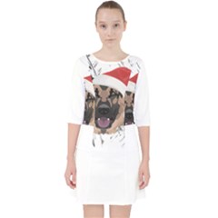 German Shepherd T- Shirt German Shepherd Merry Christmas T- Shirt (3) Quarter Sleeve Pocket Dress by ZUXUMI