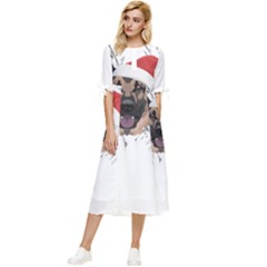 German Shepherd T- Shirt German Shepherd Merry Christmas T- Shirt (3) Bow Sleeve Chiffon Midi Dress by ZUXUMI