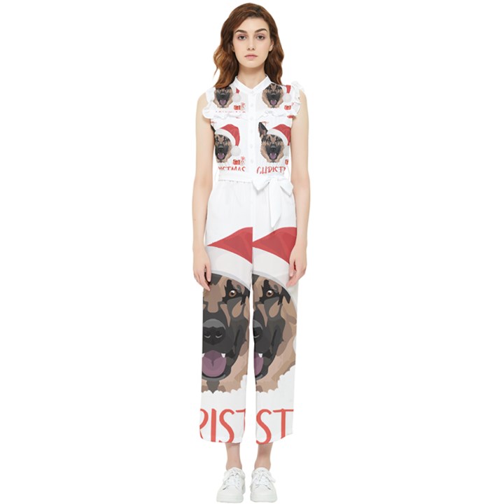 German Shepherd T- Shirt German Shepherd Merry Christmas T- Shirt (4) Women s Frill Top Chiffon Jumpsuit