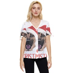 German Shepherd T- Shirt German Shepherd Merry Christmas T- Shirt (4) Bow Sleeve Button Up Top by ZUXUMI