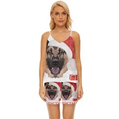 German Shepherd T- Shirt German Shepherd Merry Christmas T- Shirt (4) V-neck Satin Pajamas Set by ZUXUMI