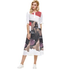 German Shepherd T- Shirt German Shepherd Merry Christmas T- Shirt (6) Bow Sleeve Chiffon Midi Dress by ZUXUMI