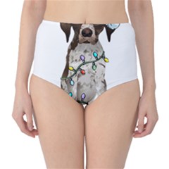 German Shorthaired Pointer Dog T- Shirt German Shorthaired Pointer Santa Christmas Tree Lights Xmas Classic High-waist Bikini Bottoms by ZUXUMI