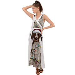 German Shorthaired Pointer Dog T- Shirt German Shorthaired Pointer Santa Christmas Tree Lights Xmas V-neck Chiffon Maxi Dress by ZUXUMI