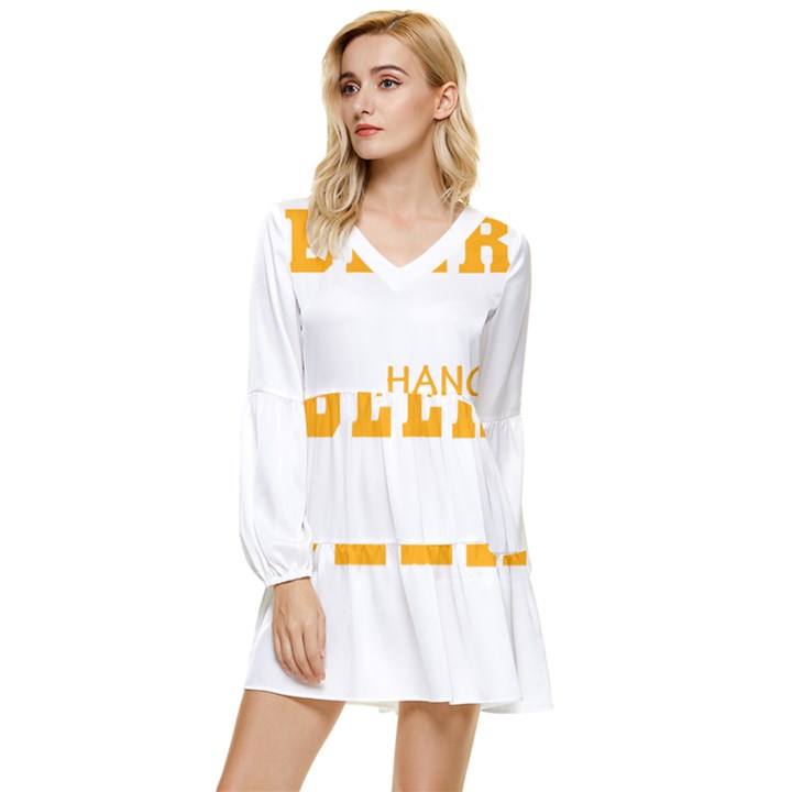 Bulldog T- Shirt I Just Want To Drink Beer And Hang With My Bulldog Dog T- Shirt Tiered Long Sleeve Mini Dress