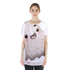 Ghost T- Shirt Watercolor Cute Ghost T- Shirt Skirt Hem Sports Top by ZUXUMI