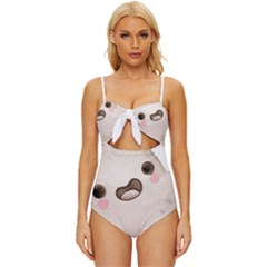 Ghost T- Shirt Watercolor Cute Ghost T- Shirt Knot Front One-piece Swimsuit by ZUXUMI